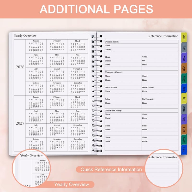 Nokingo 2026 Planner - Weekly & Monthly Planner Runs January 2026 to December 2026, 6.25" x 8.25", 12 Monthly Tabs, 14 Notes Pages, Inner Pocket, Flexible Cover with Twin-Wire Binding, Planners 2026 - Image 5